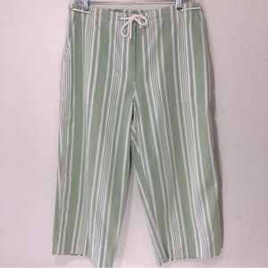 Lauren Ralph Lauren Striped Wide Leg Cropped Cotton Pants